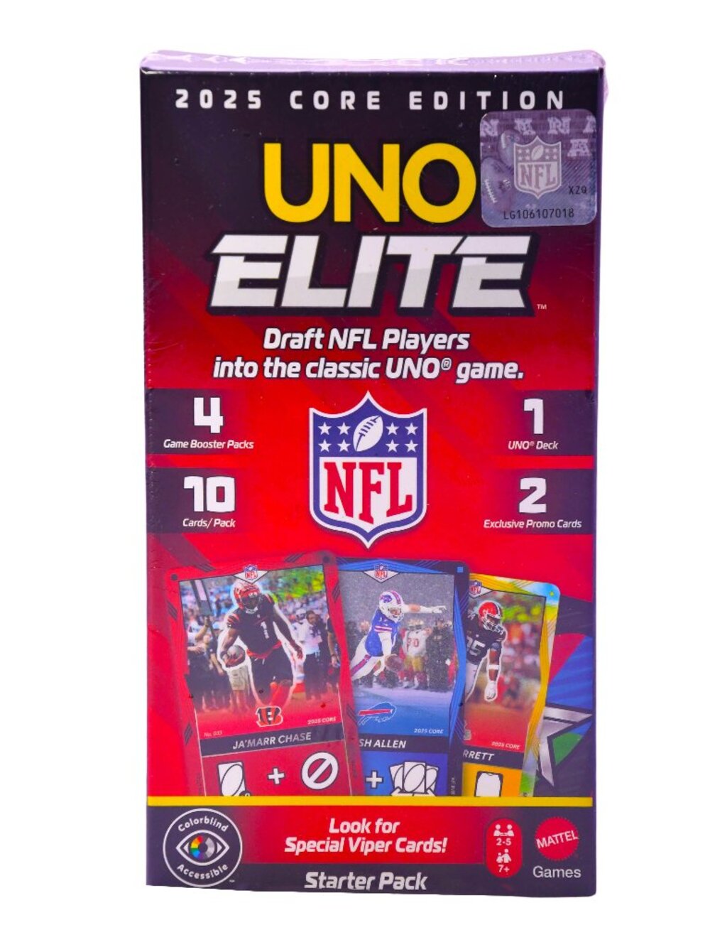 UNO Elite NFL 2025 Core Edition NFL Players into the classic UNO game SEALED
